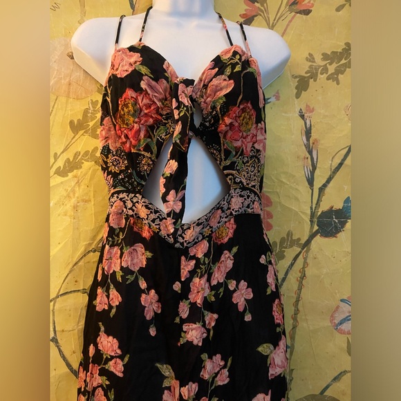NWT FREE PEOPLE Sz 8 SUNDOWN CUTOUT WIDE LEG FLORAL PRINTED JUMPSUIT - Picture 5 of 8